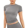 Amazon 2024 Primavera e Verão Nova Camiseta Feminina de Cor Lisa Slim de Manga Curta Estilo Europeu e Americano Básico para Usar por Baixo para Mulheres