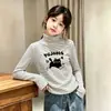 Camisa Térmica de Manga Longa com Gola Alta 2026 Outono/Inverno Infantil Versátil Camiseta Listrada Camada Base Tendência Meninas