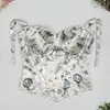 Corsé Francés Romántico de Satén Estampado, Piel Suave, Amigable con la Piel, Ropa Exterior Exquisita y Noble, Top Moldeador con Fruncido Hermoso en la Espalda