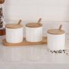 Amazon Transfronterizo en stock Tarro de Condimentos Traje de Cerámica de Bambú Suministros de Cocina Creativos Caja de Condimentos Juego de Tres Piezas de Lujo Ligero