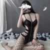 Nova Roupa Íntima Sexy Tração Sexy Tentação Role Playing Costas Nuas Reunião Jogo Couro Sintético Zíper conjunto