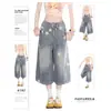 Shorts Jeans Estampados de Estrela Retro Americano para Mulheres, Estilo Verão, Tamanho Petite Plus Size, Calças Capri Largas Soltas