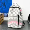 Venda Direta Transfronteiriça Marca da Moda Mochila Tubarão Estilo Graffiti Ins Casual Streetwear Bolsa de Ombro Dupla da Moda Mochila Escolar para Alunos do Ensino Fundamental e Universitário