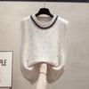 Ropa Nueva de Otoño 2025 Chaleco de Punto de Cuello Redondo para Mujer Top sin Mangas de Moda con Perlas Chaleco Suéter Versátil para Mujer