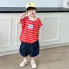 Conjunto de Verano a Rayas sin Mangas para Niños Estilo Coreano Conjunto de Dos Piezas con Chaleco Elegante Casual Ropa Moderna y Genial para Niños