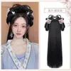 Peluca Hanfu con Diadema Integrada, Peinado Recogido Estilo Antiguo, Base de Peluca Tradicional para Peinado Hanfu de la Dinastía Ming