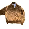 Jaqueta bomber curta estilo americano marrom transfronteiriça para homens, jaqueta baseball de outono com gola alta, casaco de workwear de alta qualidade