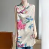 Transfronterizo 2025 Verano Nuevo Estilo Nuevo Estilo Chino Chaleco sin Mangas con Cuello Alto Abotonado con Estampado y Abertura, Diseño Largo Holgado