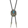 Gravata bolo estilo vintage com formato de headstock de guitarra para homens, cordão trançado no estilo cowboy western com acessório de pingente de metal