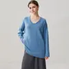 Nuevo suéter de cachemira para mujer de otoño e invierno, cuello en U, longitud media, tejido de punto holgado de moda, versátil, elegante, camiseta básica