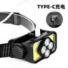 Lanterna de cabeça LED com carregamento indutivo cob transfronteiriça, luz de cabeça para corrida, luz para pesca noturna, TYPE-C, luz forte, lanterna de cabeça para exterior