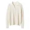 Novo Top Base de Tricô com Botões Meio e Ponto Trançado 100% Caxemira Pura para Mulheres Outono e Inverno Camisola Camada Interna Top com Gola Tesoura