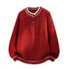 Suéter de punto de ochos para hombre para otoño e invierno, con bloques de color, cuello redondo, media botonadura, estilo holgado y relajado, jersey de punto de ochos