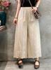 1871 Verano Nuevo Algodón y Lino Bordado Calado Pantalones de Pierna Ancha Transfronterizo Japonés para Mujer Pantalones al Tobillo Culottes Elegantes Holgados