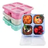 Lonchera Portátil Pequeña de Cuatro Compartimentos Lonchera de Paja de Trigo de 4 Compartimentos Frutas Bocadillos Bocadillos Nueces Caja de Conservación para Refrigerador Ensalada