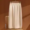 Saia Midi Tricô 100% Lã para Mulheres, Tamanho Pequeno, Saia Reta Bodycon, Branca, Outono/Inverno, Saia Emagrecedora