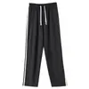 Calça esportiva casual de três listras, nova calça reta solta simples masculina de outono, calça esportiva casual versátil da moda