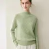 Pulôver de tricô trançado com gola alta meia-manga raglan, novo da moda outono e inverno feminino, 100% caxemira, suéter quente