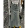 2026 Verano Nuevo Estilo Coreano Versátil Cintura Alta Falda de Mezclilla Lavada Retro Adelgazante Dobladillo Amplio Falda de Gama Alta para Mujeres