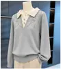 Suéter de tricô de manga comprida de outono para mãe, top estiloso com gola virada, suéter de moda primavera e outono para mulheres de meia-idade e idosas, blusa básica