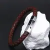 Pulsera de cuero simple para hombre de venta caliente europea y americana, pulsera de cuero de una sola vuelta con cierre magnético de titanio y acero, suministro en stock