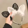 Diadema joyería transfronteriza pluma encaje negro orejas de gato sexys diadema fina diadema de celebridad de internet accesorios para fiestas y actuaciones