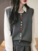 Chaleco cardigan de punto de algodón puro con botones de colores para mujer, chaleco chaqueta exterior sin mangas holgado para primavera/otoño 2025 para mujer, envío directo