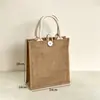 Bolsa de linho portátil personalizada de grande capacidade ecológica bolsa de mão de linho bolsa de pano em branco bolsa tote DIY bolsa tridimensional