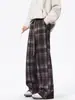 Pantalones a cuadros estilo perezoso para hombre, otoño, holgados, rectos, casuales, modernos, retro, versátiles, juveniles, de pierna ancha