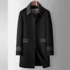 Casaco Masculino de Comprimento Médio para Outono e Inverno com Forro Removível de Penugem de Ganso, Jaqueta Trench Coat de Lã de Luxo de Alta Qualidade, Tendência