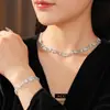 Conjunto Minimalista de Pulseira e Colar Patchwork Quadrado de Zircônia, Joias Versáteis de Moda de Luxo Leve de Nicho de Alta Qualidade
