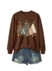 Amazon eBay loja independente moda casual feminina seis árvore de Natal estampa de leopardo marrom xadrez preto e branco moletom para exportação