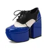 Tallas 35-48, Tacón Ultra Alto, Boca Baja, Charol, Tacón Cuadrado Zapatos de Salón para Mujer, Adecuados para Todas las Estaciones, Zapatos de Salón de Moda para Mujer con Plataforma con Cordones