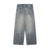 Jeans Rectos Lavados Estilo Retro Americano para Hombre, Otoño Unisex Pareja Sueltos Casuales de Marca de Moda Pantalones Largos