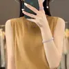 Camiseta base casual de punto fino de lana para primavera-verano, nuevo top de punto sin mangas, camiseta sin mangas premium para mujer