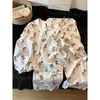 Conjunto de pijama de manga larga y pantalón largo para mujer, suave y agradable para la piel, con estampado de ciervo de dibujos animados dulce y lindo, adecuado para usar al aire libre
