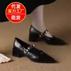 Zapatos Mary Jane Nuevos de Punto Fino Retro Primavera/Otoño 2026 para Mujer, Tacón Grueso, Boca Baja, Hebilla Metálica, Piel Suave, Zapatos Planos para el Trabajo