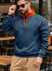 Amazon Transfronterizo Nuevo Color Bloque Otoño e Invierno Versátil Holgado Casual Suéter Pulóver con Cuello Alto Media Cremallera Manga Larga