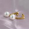 Pendientes de Moda Transfronterizos Europeos y Americanos de Acero Inoxidable 304 con Colgante de Perla de Imitación de 10 mm Pendientes Simples Versátiles Venta al por Mayor