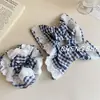 Miu Estilo Preppy Cuadros Azules Encaje Plisado Encaje Cintura Pequeña Intestino Grueso Goma para el Cabello Moda Retro Cuerda para el Cabello Accesorios para el Cabello