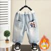 6998 Pantalones de Invierno para Niños 2026 Nuevo Estilo Mono para Niños Pantalones de Mezclilla de Lana de Alpaca Estilo Coreano para Bebé Pantalones Rectos