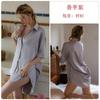 Guiruo Sexy Cardigan Cuello de Camisa V Profundo Manga Corta Holgado Talla Grande Color Sólido Satén Ropa Exterior Bata de Casa 3685