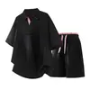 26-6501 Conjunto de dos piezas de camiseta de manga corta de verano y shorts, color liso, traje deportivo casual elegante, moderno