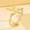 Anillo de verano transfronterizo estilo playa con estrella de mar, ajustable, de acero inoxidable, apertura, chapado en oro al vacío, joyería que no se decolora