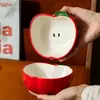 Tazón de Manzana Creativo y Lindo Cuchara Tazón de Manzana Cerámico Cuchara para Sopa Cuchara Pequeña de Grado Alimenticio Cuchara para Sopa para el Hogar Tazón para Comer