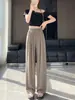 Pantalones de pierna ancha de seda helada para mujer, verano, finos, 2026, nuevos, talla grande, estilo perezoso holgado, rectos, de cintura alta, casual, pantalones Yamamoto