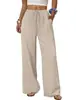 Pantalones Anchos Fluidos de Lino Sintético para Mujer de Amazon Transfronterizos con Cintura Elástica y Cordón para Vacaciones de Verano en la Playa Pantalones Sueltos Casuales