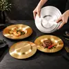 Plato de Acero Inoxidable, Plato Redondo Plano de Alta Calidad Comercial para Mesa, Plato de Presentación para Banquetes de Hotel y Restaurante, Moderno y Popular en Redes Sociales
