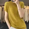 Suéter de punto para mujer, cuello redondo, color liso, con diamantes, manga corta, tejido fino de lana peinada, estilo casual, para commuting