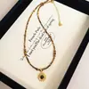 Collar de Ojo de Tigre con Cuentas Bañado en Oro Real Cadena Retro Maillard para Suéter Moda Estilo Lujo Ligero Collar para Mujer